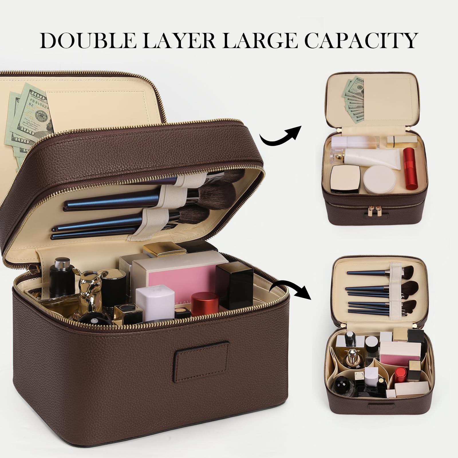 Luxury Bags Leather - Große Kapazität Doppelschichtige Luxus-Kosmetiktasche für Reisen